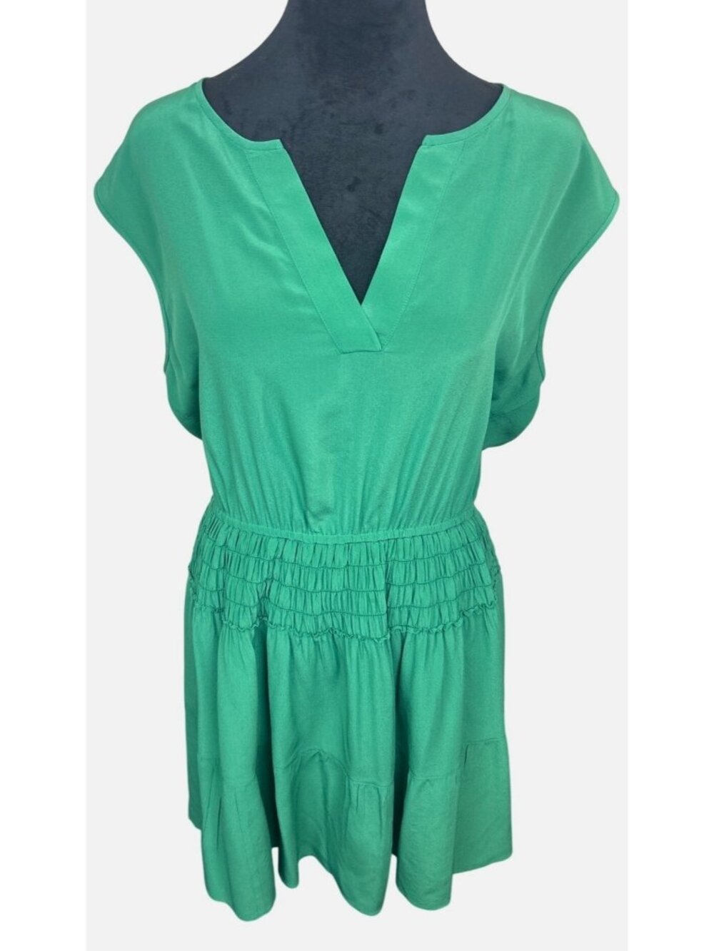 J.Crew Silk Tiered Dress Women's 12 Green Sleeveless Smocked Waist Midi Dress